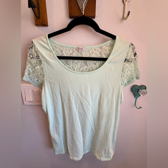 Mint Green Lace Sleeve Top - Picture 1 of 5